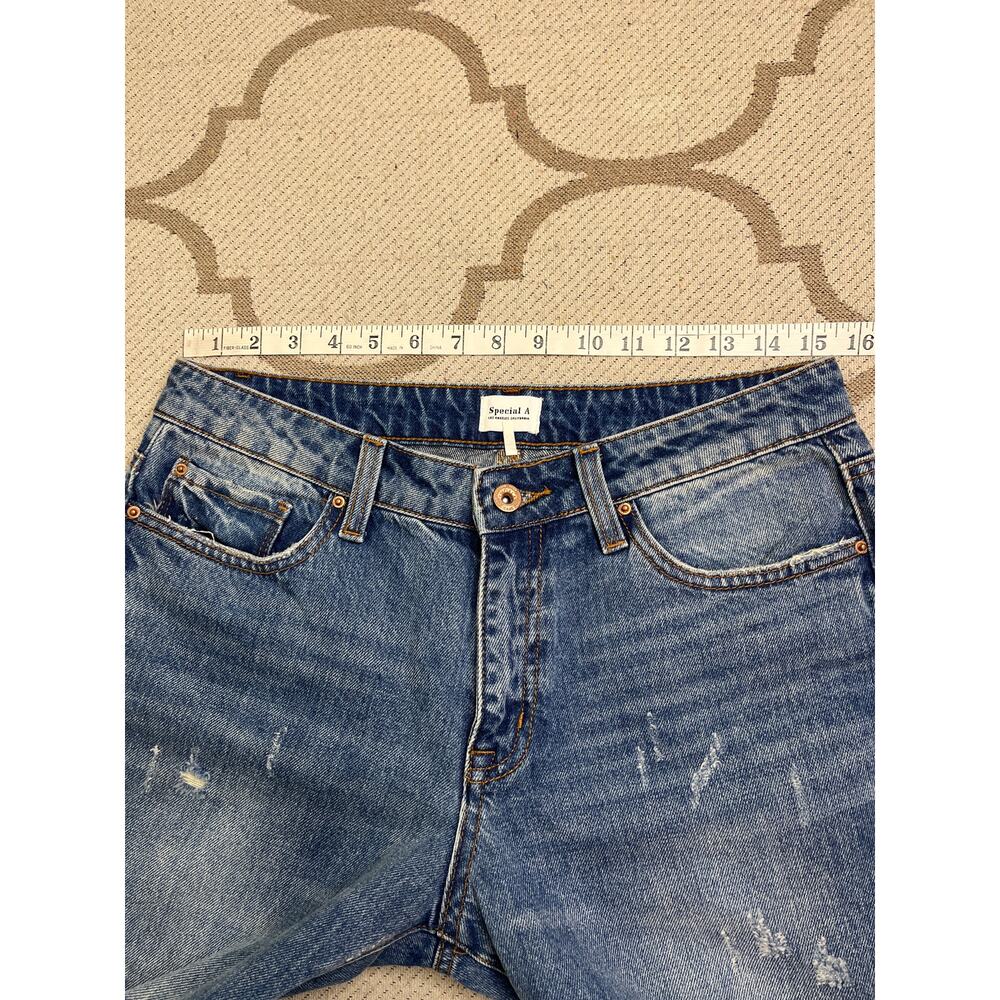 Special A Distressed Medium Wash Straight Mid rise Blue Jeans, Size 9 - Picture 9 of 14